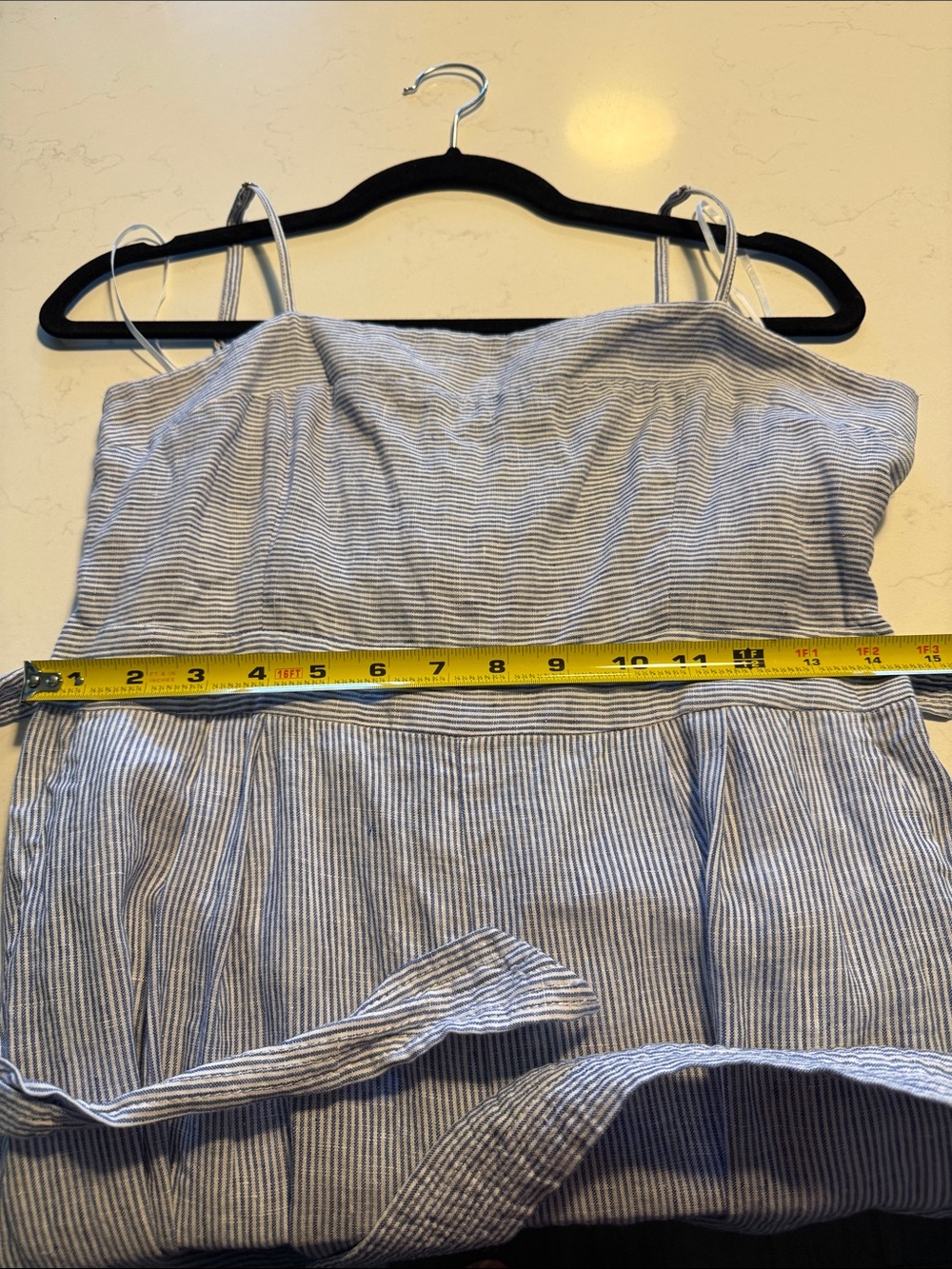 J Crew size 6 Petite Striped Blue Linen-Blend Sleeveless Jumpsuit with Tie Waist - Picture 6 of 6